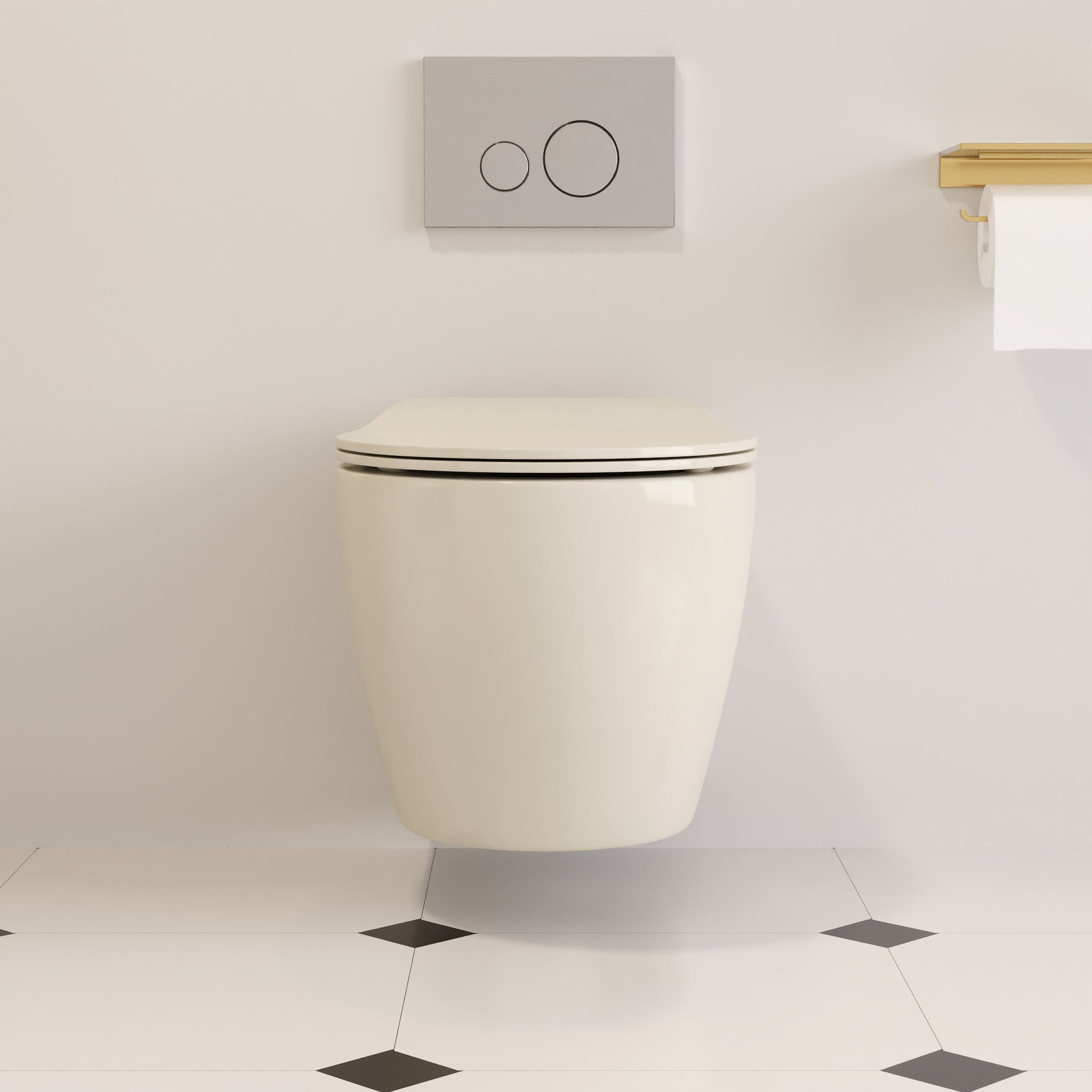 DeerValley Liberty 1.1/1.6GPF Dual-Flush Elongated Bone Wall-Mounted Toilet With Concealed In-Wall Toilet Tank