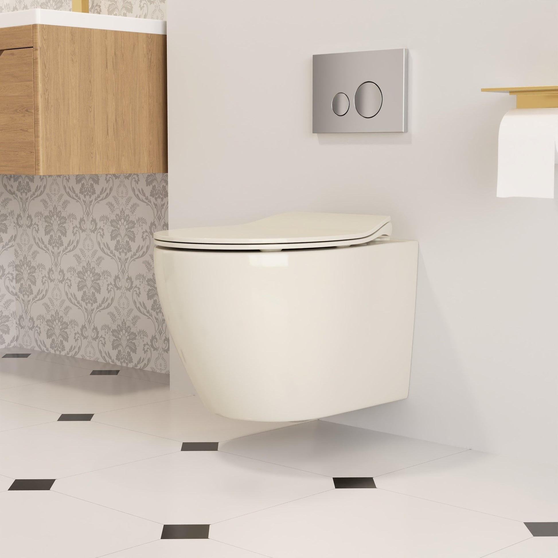 DeerValley Liberty 1.1/1.6GPF Dual-Flush Elongated Bone Wall-Mounted Toilet With Concealed In-Wall Toilet Tank