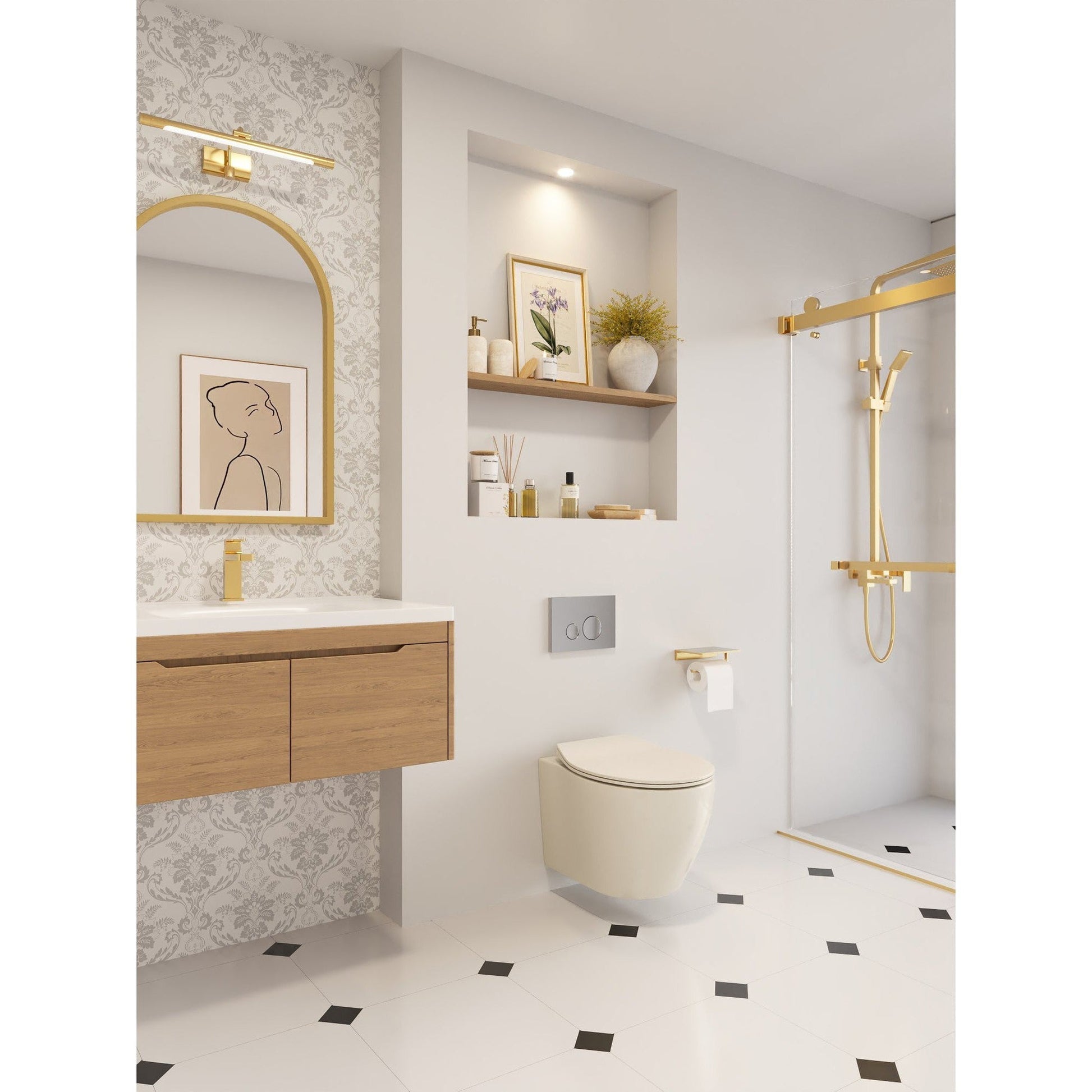 DeerValley Liberty 1.1/1.6GPF Dual-Flush Elongated Bone Wall-Mounted Toilet With Concealed In-Wall Toilet Tank