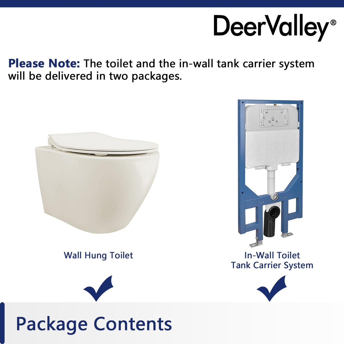 DeerValley Liberty 1.1/1.6GPF Dual-Flush Elongated Bone Wall-Mounted Toilet With Concealed In-Wall Toilet Tank