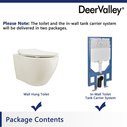 DeerValley Liberty 1.1/1.6GPF Dual-Flush Elongated Bone Wall-Mounted Toilet With Concealed In-Wall Toilet Tank