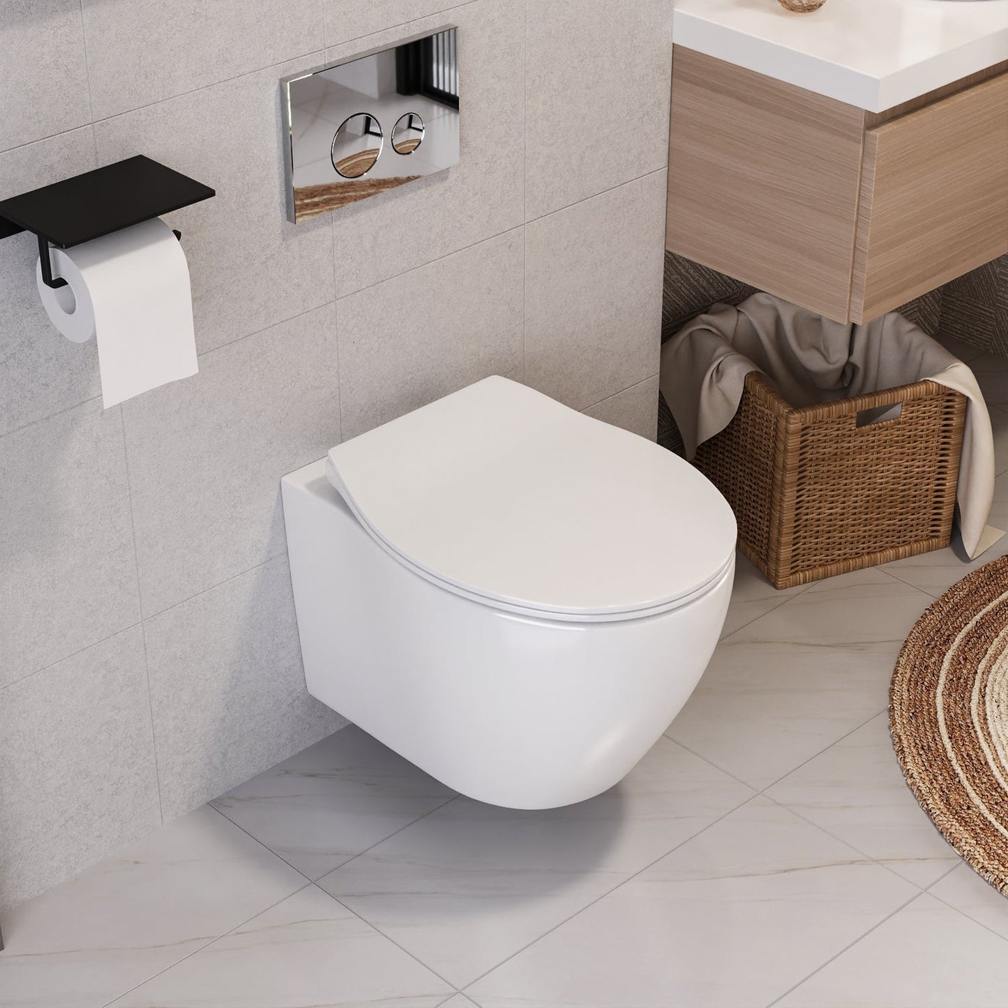 DeerValley Liberty 1.1/1.6GPF Dual-Flush Elongated White Wall-Mounted Toilet