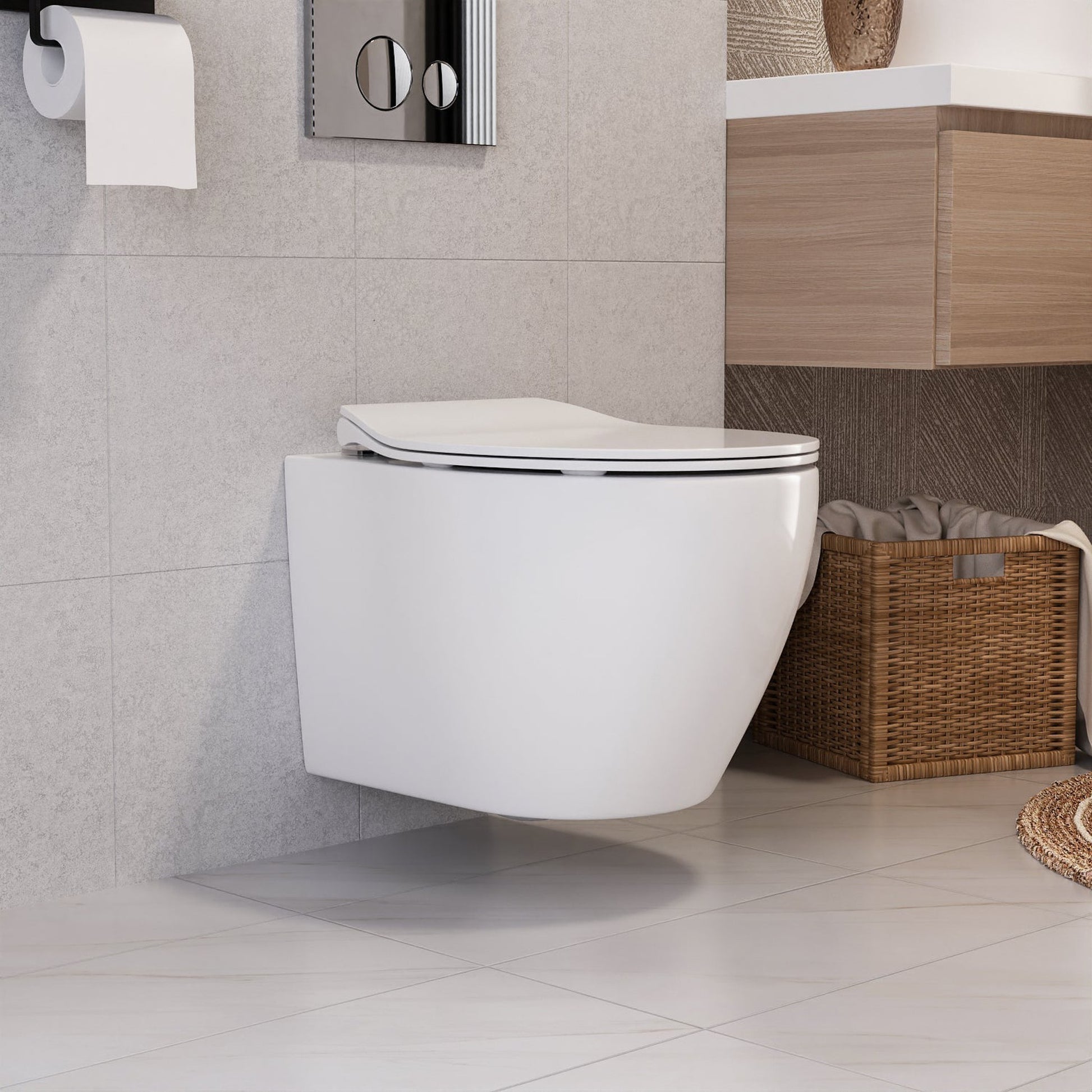 DeerValley Liberty 1.1/1.6GPF Dual-Flush Elongated White Wall-Mounted Toilet