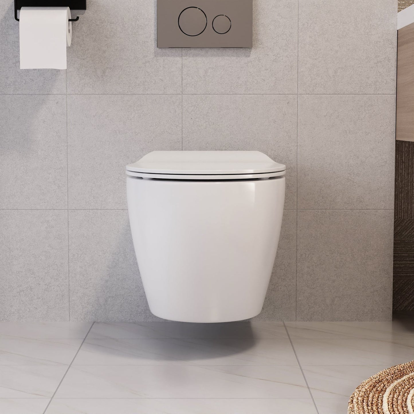 DeerValley Liberty 1.1/1.6GPF Dual-Flush Elongated White Wall-Mounted Toilet With Concealed In-Wall Toilet Tank