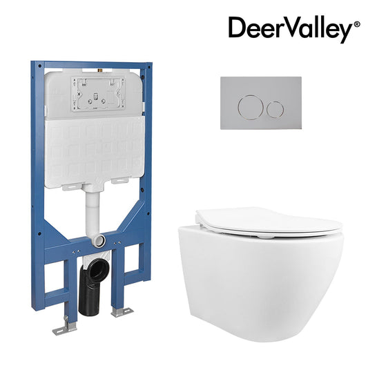 DeerValley Liberty 1.1/1.6GPF Dual-Flush Elongated White Wall-Mounted Toilet With Concealed In-Wall Toilet Tank