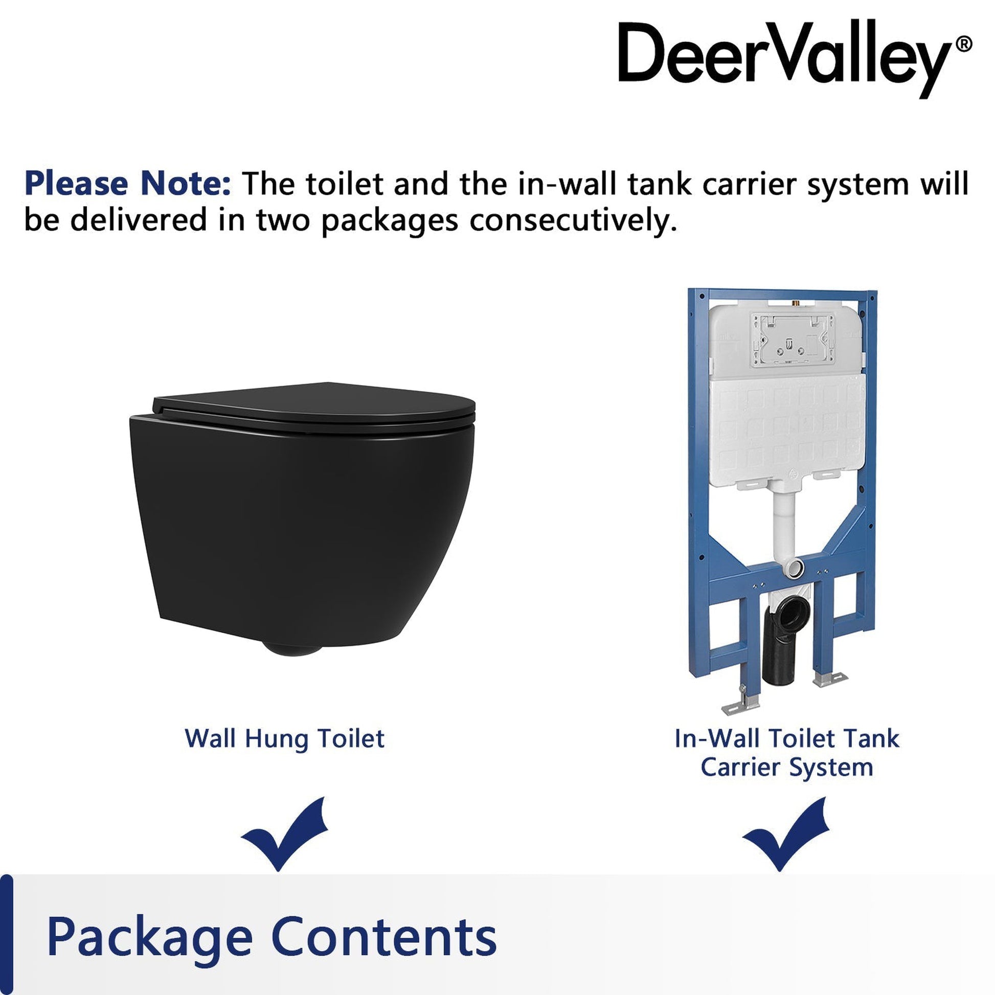 DeerValley Liberty 1.1/1.6GPF Siphon Flushing Elongated Black Wall-Mounted Toilet With Concealed In-Wall Toilet Tank