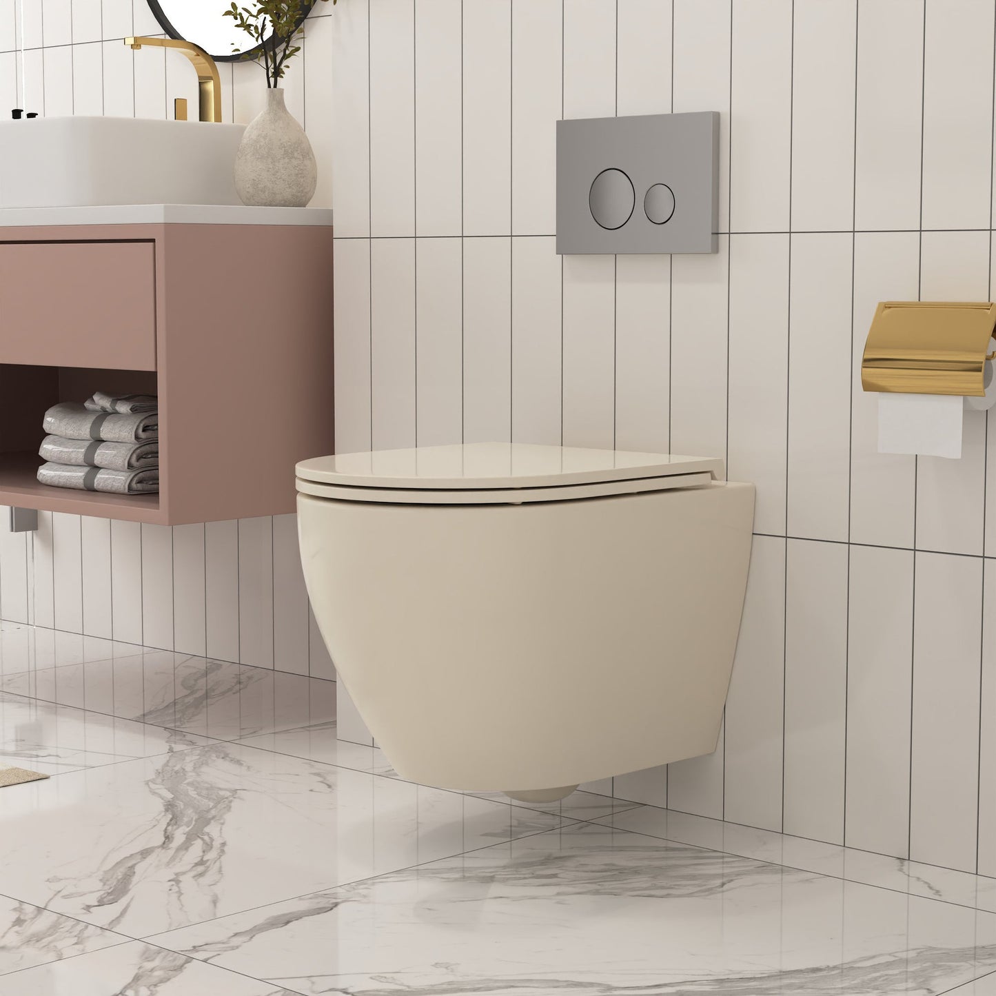 DeerValley Liberty 1.1/1.6GPF Siphon Flushing Elongated Bone Wall-Mounted Toilet With Concealed In-Wall Toilet Tank