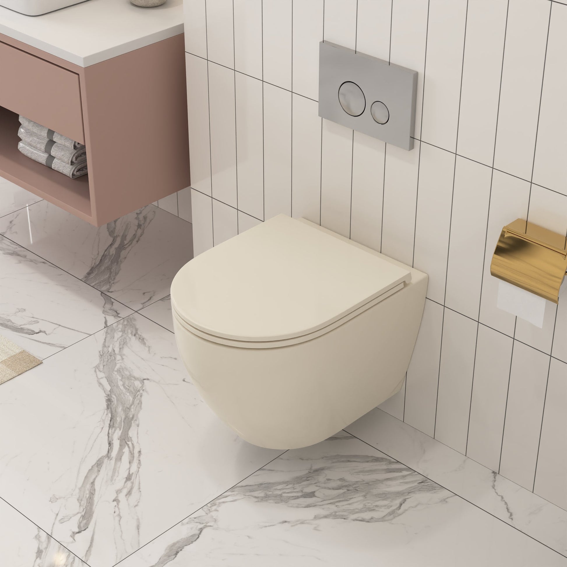 DeerValley Liberty 1.1/1.6GPF Siphon Flushing Elongated Bone Wall-Mounted Toilet With Concealed In-Wall Toilet Tank