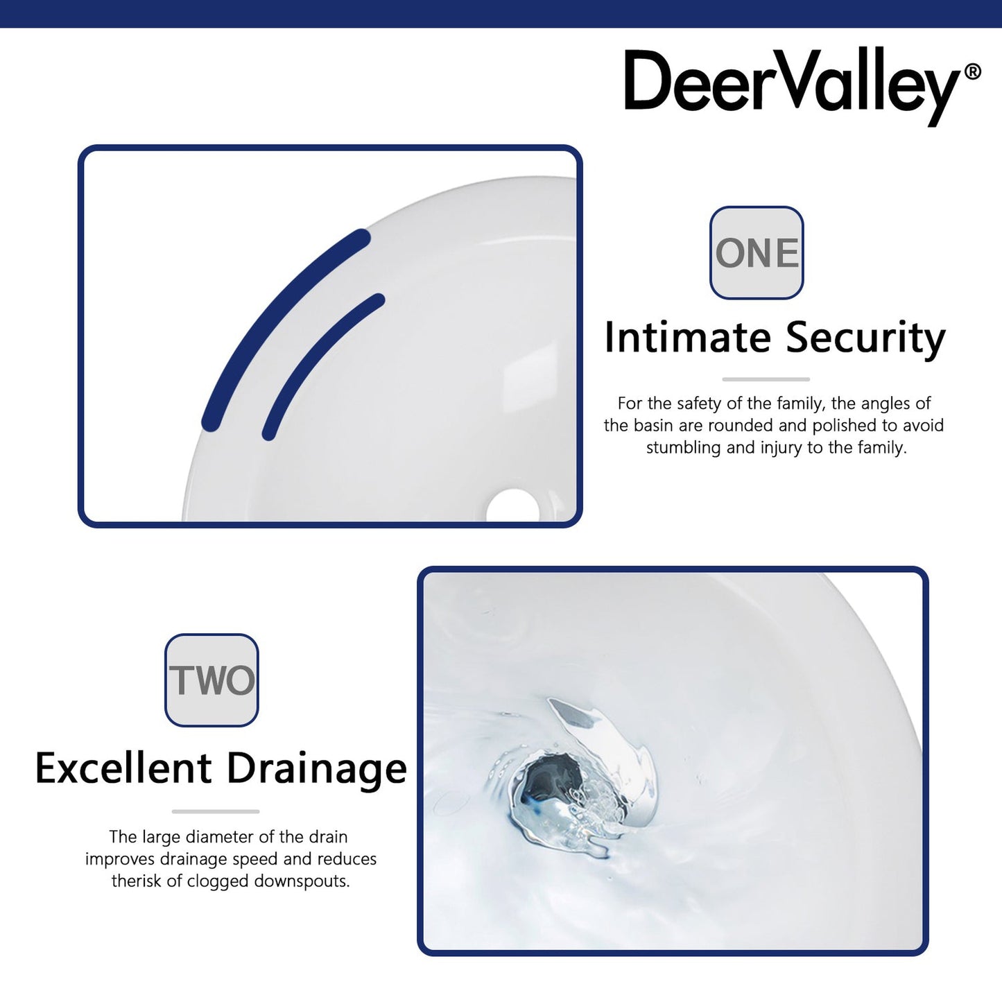 DeerValley Liberty 20" x 17" U-Shape White Pedestal Bathroom Sink With Overflow Hole