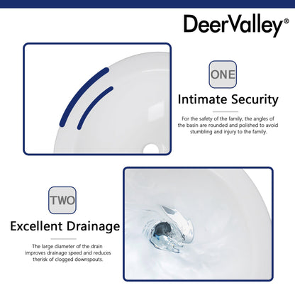 DeerValley Liberty 20" x 17" U-Shape White Pedestal Bathroom Sink With Overflow Hole