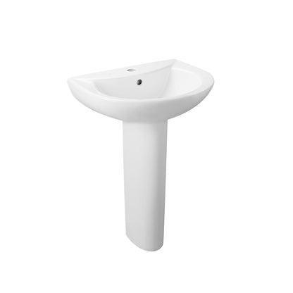 DeerValley Liberty 20" x 17" U-Shape White Pedestal Bathroom Sink With Overflow Hole