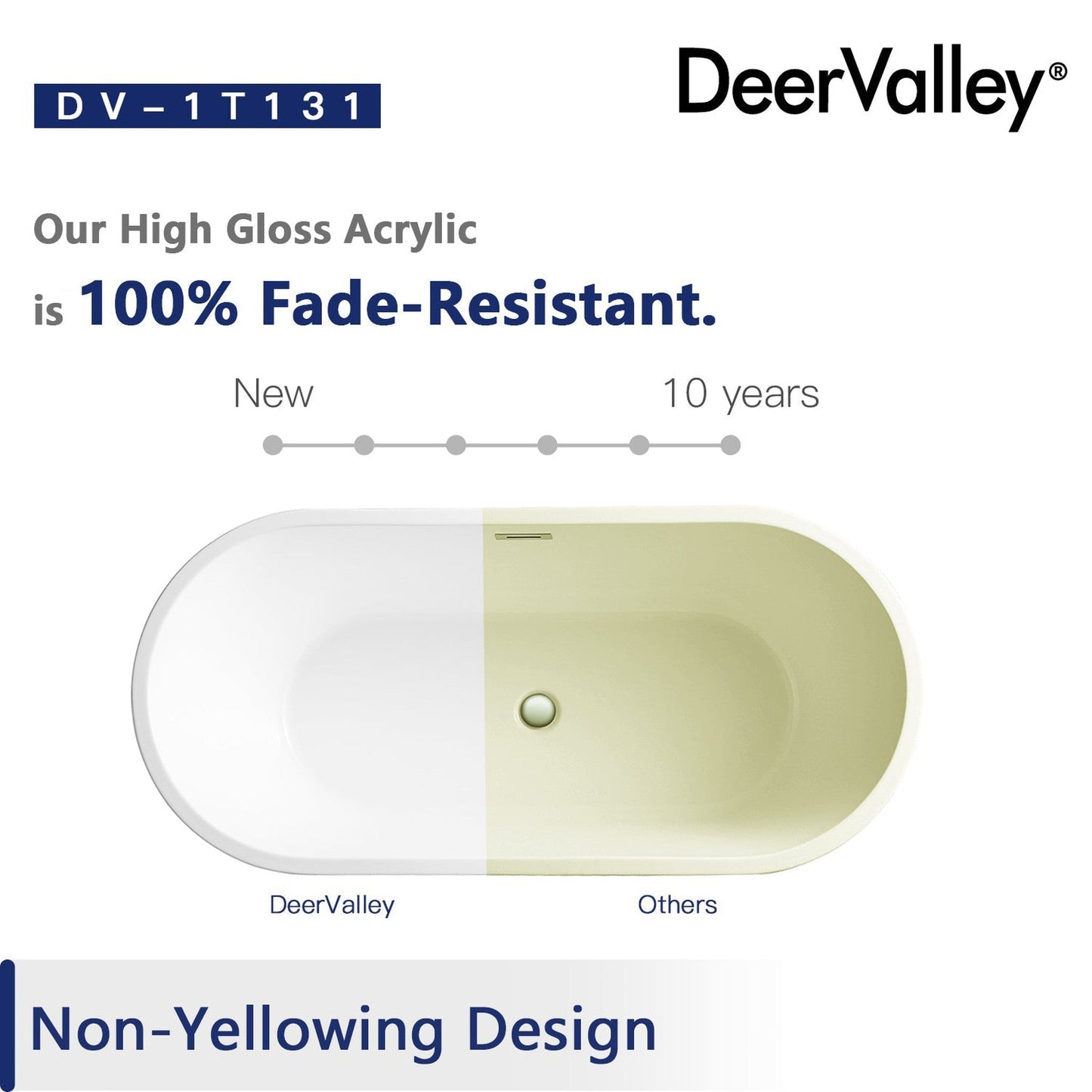 DeerValley Liberty 59" x 28" Oval White Freestanding Acrylic Bathtub