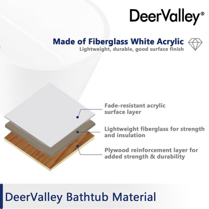 DeerValley Liberty 59" x 28" Oval White Freestanding Acrylic Bathtub