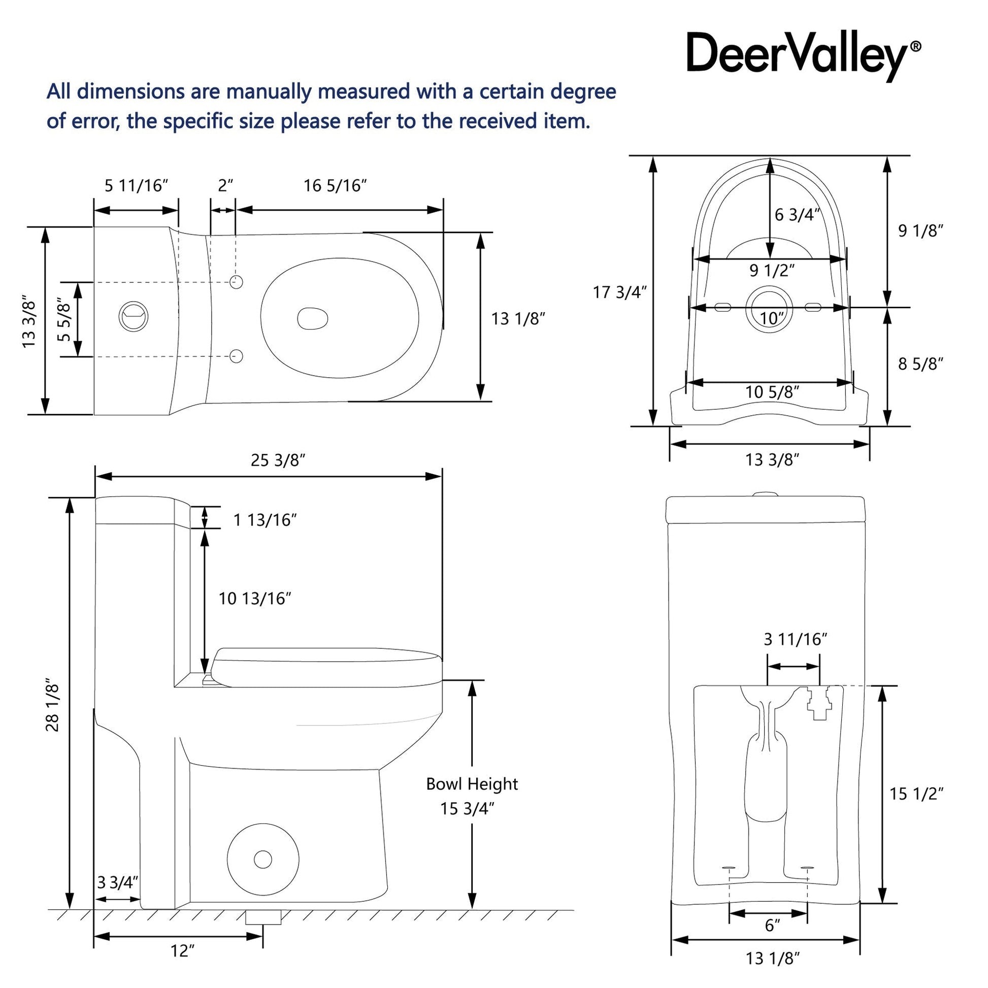 DeerValley Liberty Dual-Flush Elongated One-Piece Toilet With Soft Closing Seat