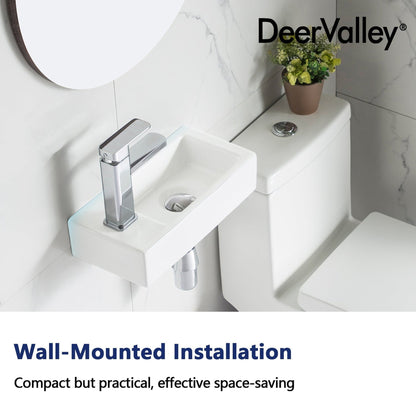 DeerValley Liberty Rectangular White Wall-mounted Ceramic Vessel Sinks With Left Single Faucet Drilling