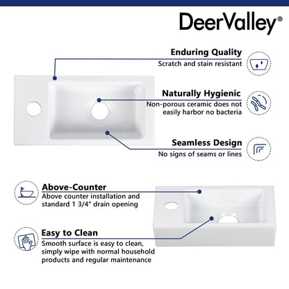 DeerValley Liberty Rectangular White Wall-mounted Ceramic Vessel Sinks With Left Single Faucet Drilling