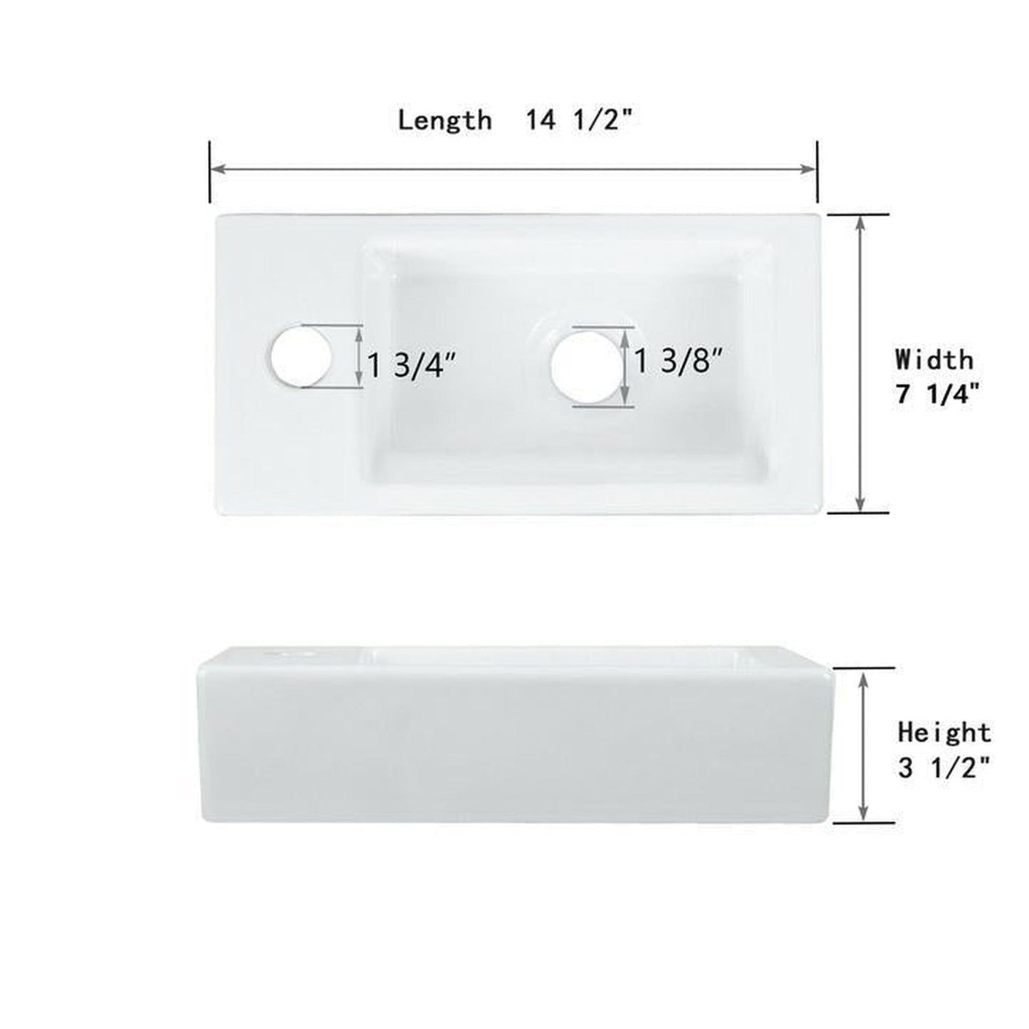 DeerValley Liberty Rectangular White Wall-mounted Ceramic Vessel Sinks With Left Single Faucet Drilling