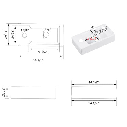 DeerValley Liberty Rectangular White Wall-mounted Ceramic Vessel Sinks With Left Single Faucet Drilling