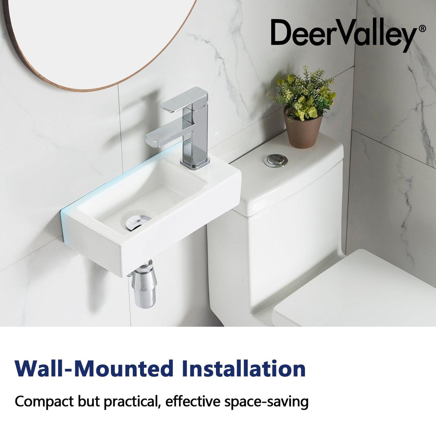 DeerValley Liberty Rectangular White Wall-Mounted Bathroom Sink With Right Single Faucet Drilling