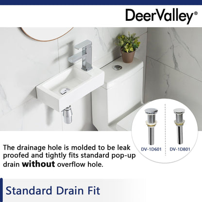 DeerValley Liberty Rectangular White Wall-Mounted Bathroom Sink With Right Single Faucet Drilling