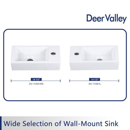 DeerValley Liberty Rectangular White Wall-Mounted Bathroom Sink With Right Single Faucet Drilling