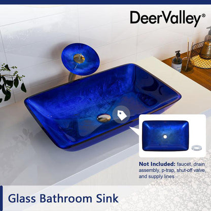 DeerValley Prism 22" Rectangular Blue Tempered Glass Bathroom Vessel Sink