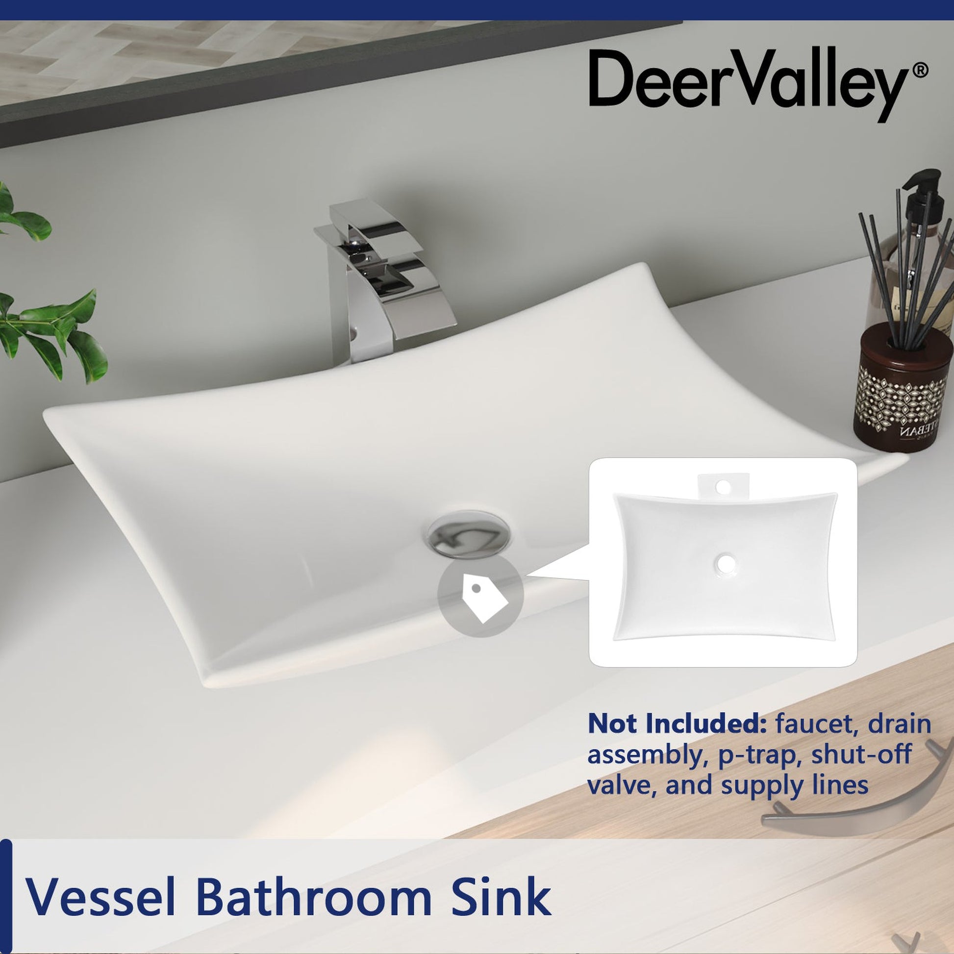DeerValley Prism 23" Rectangular White Vessel Bathroom Sink