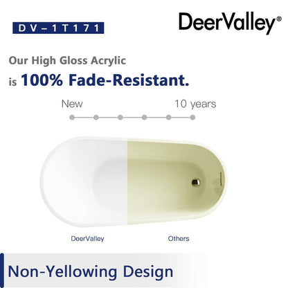 DeerValley Prism 59" x 29" Oval White Single Slipper Freestanding Acrylic Bathtub