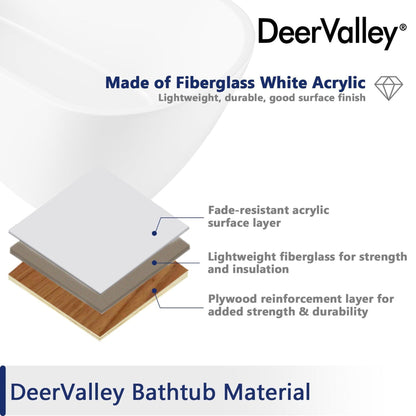 DeerValley Prism 59" x 29" Oval White Single Slipper Freestanding Acrylic Bathtub