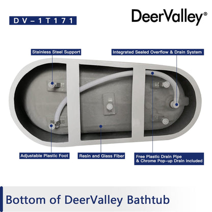 DeerValley Prism 59" x 29" Oval White Single Slipper Freestanding Acrylic Bathtub