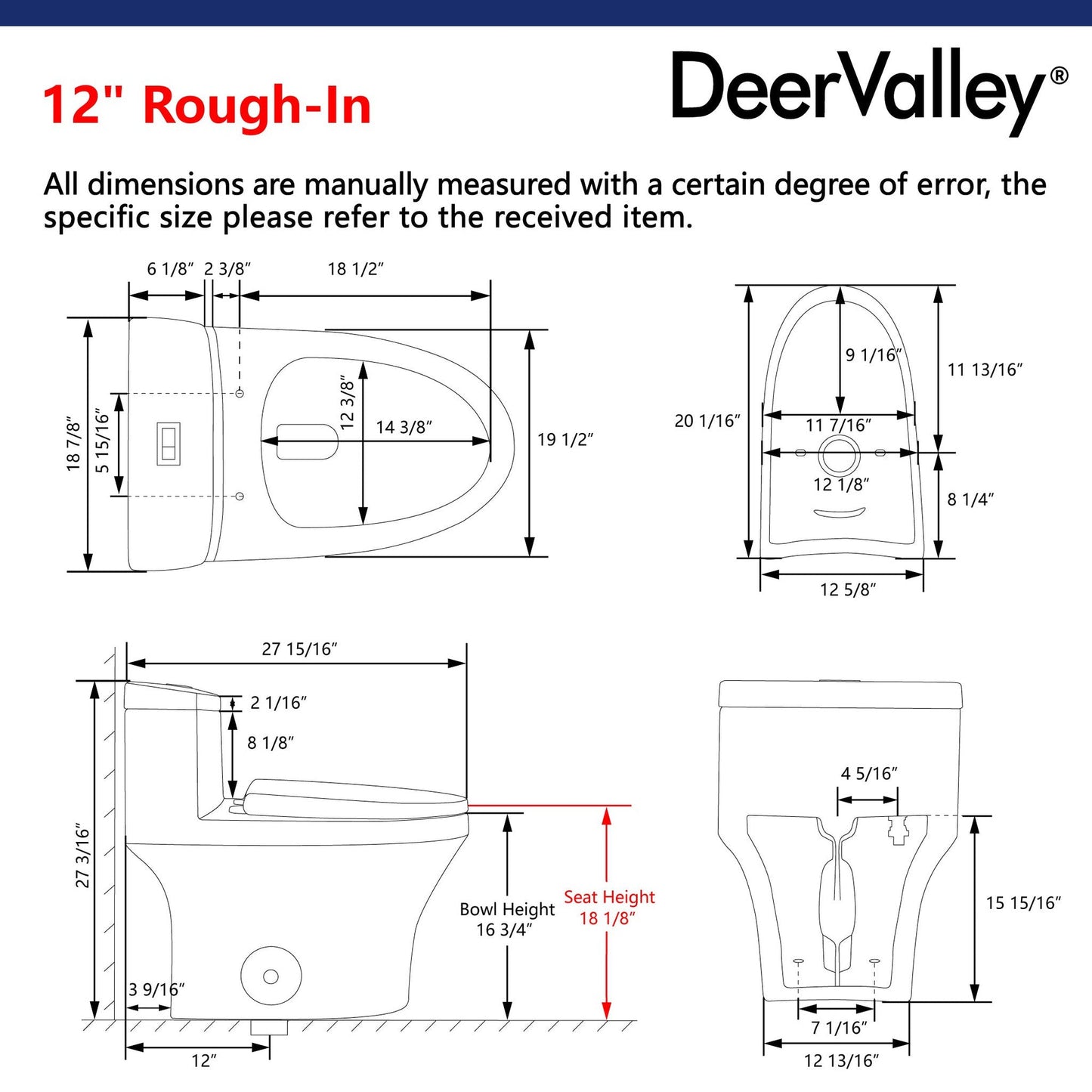 DeerValley Prism Dual-Flush Elongated White One-Piece Toilet