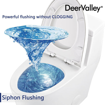 DeerValley Prism Tornado Dual-Flush Compant Elongated Glazed White One-Piece Toilet With Soft Closing Seat