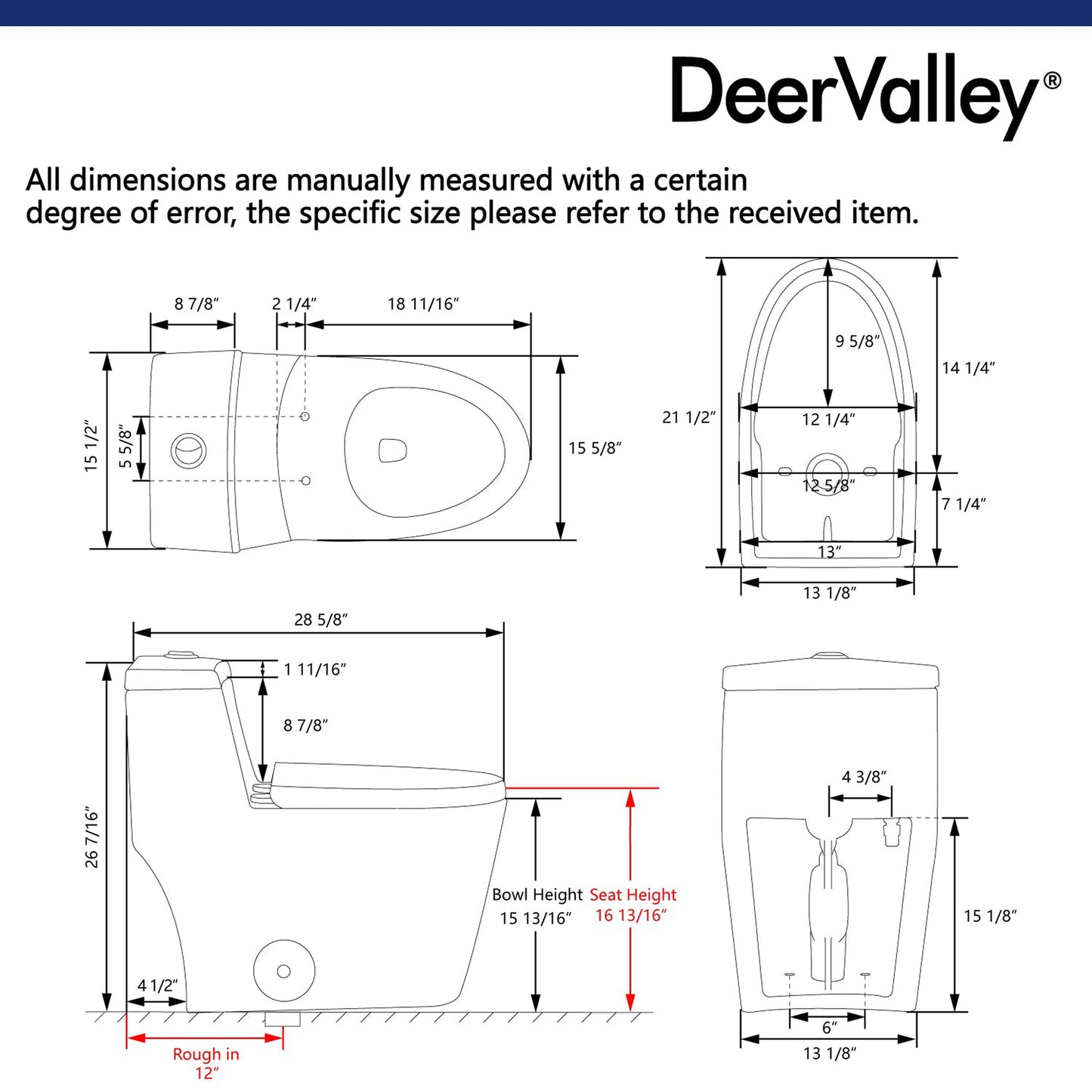 DeerValley Prism Tornado Dual-Flush Compant Elongated Glazed White One-Piece Toilet With Soft Closing Seat