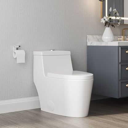 DeerValley Prism Tornado Dual-Flush Compant Elongated Glazed White One-Piece Toilet With Soft Closing Seat