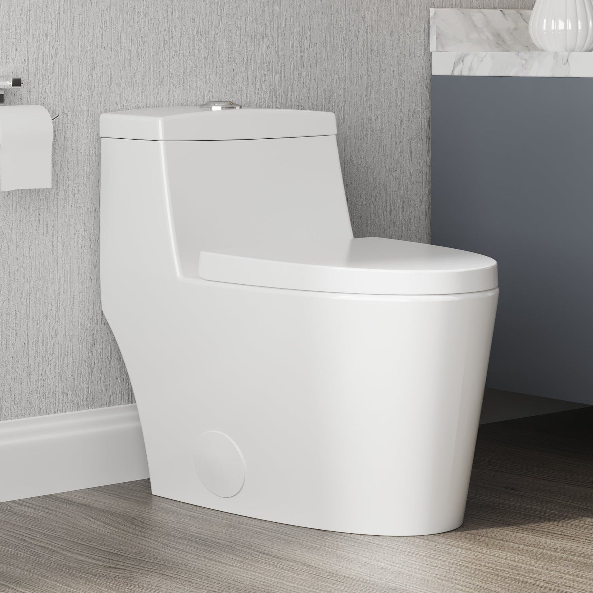 DeerValley Prism Tornado Dual-Flush Compant Elongated Glazed White One-Piece Toilet With Soft Closing Seat