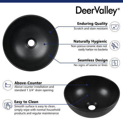 DeerValley Symmetry 13" Circular Black Vessel Bathroom Sink