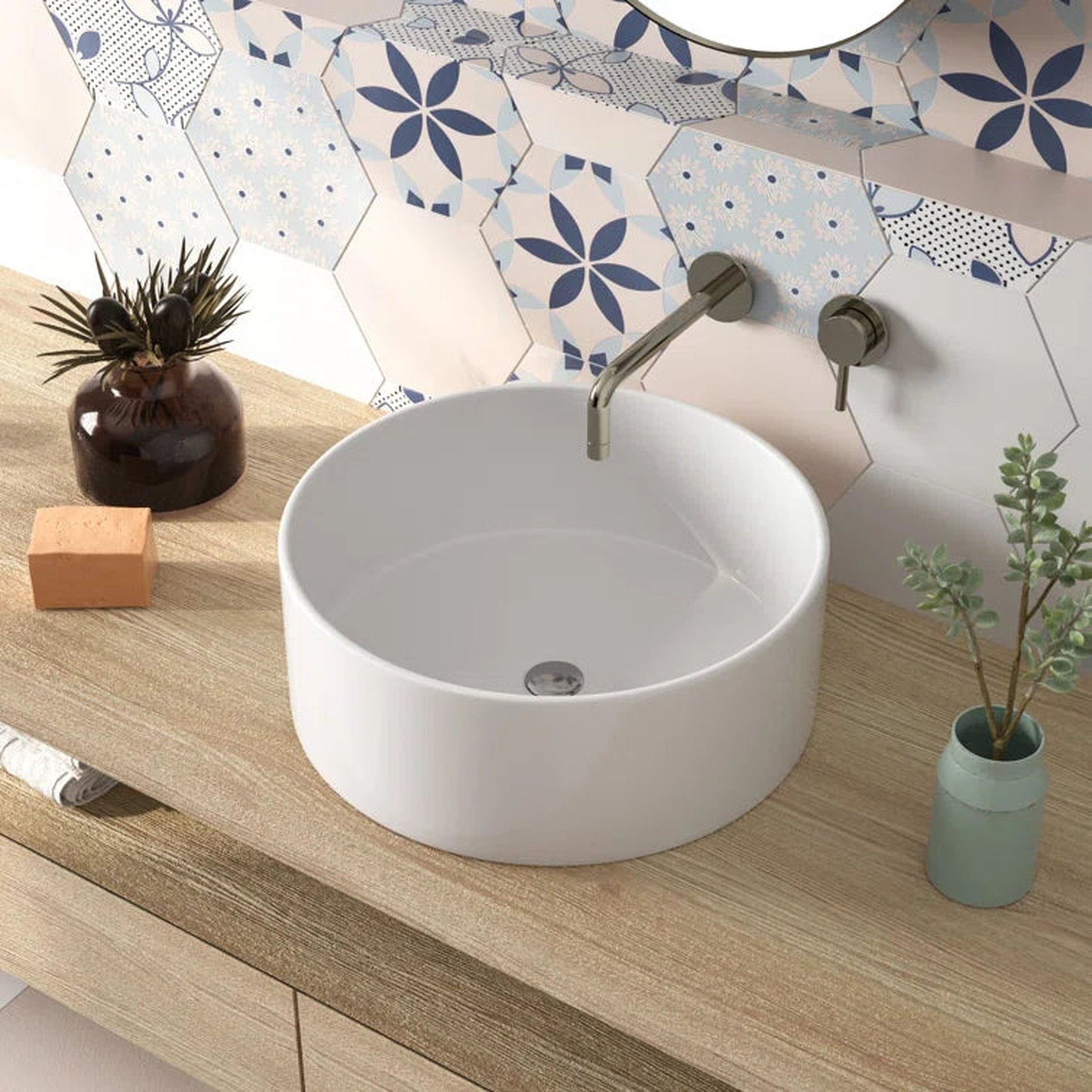 DeerValley Symmetry 16" Circular White Vessel Bathroom Sink