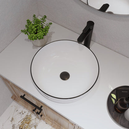 DeerValley Symmetry 16" Circular White Vessel Bathroom Sink With Black Edge