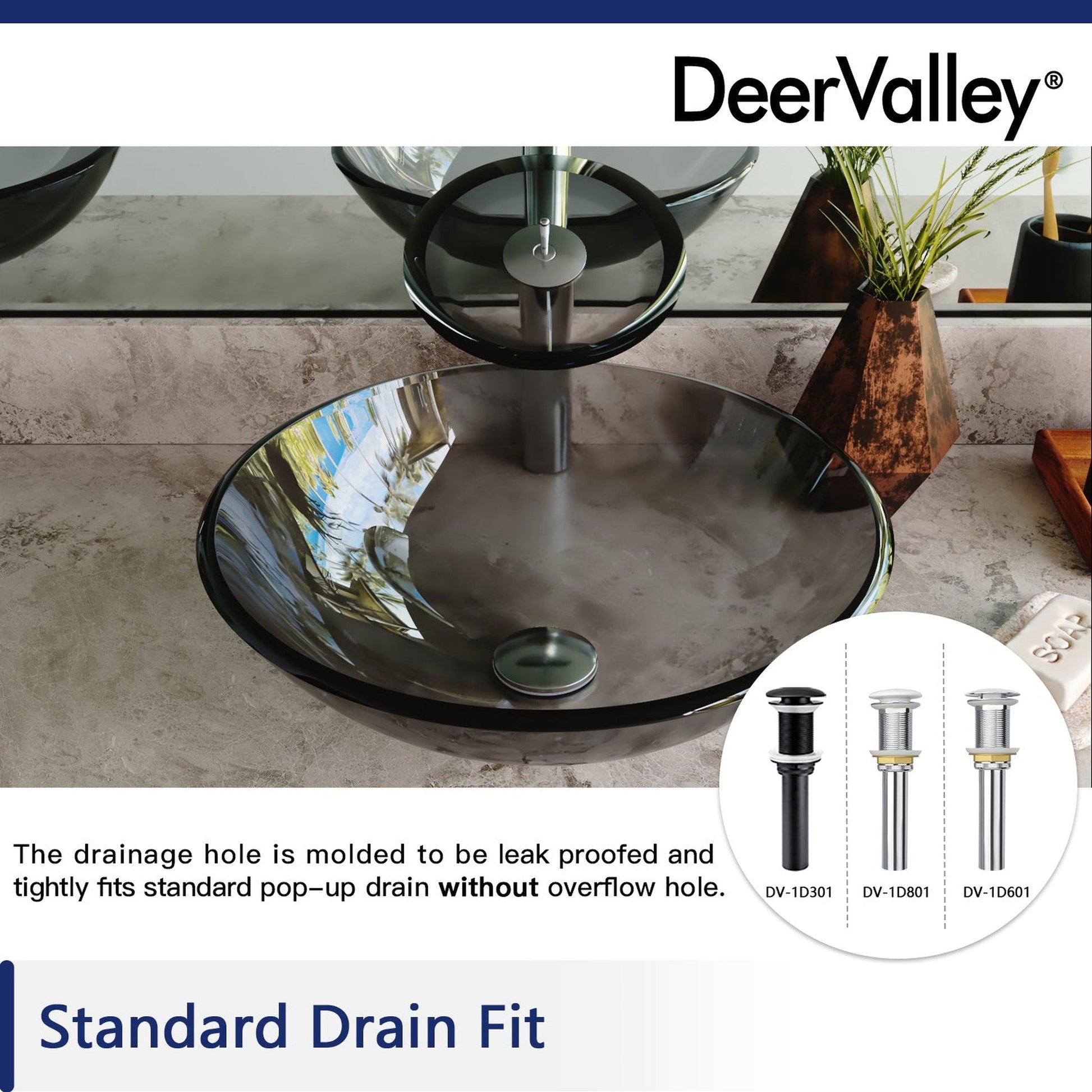 DeerValley Symmetry 17" Circular Black Tempered Glass Bathroom Vessel Sink
