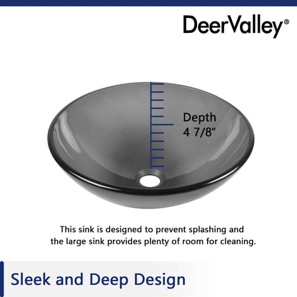 DeerValley Symmetry 17" Circular Black Tempered Glass Bathroom Vessel Sink
