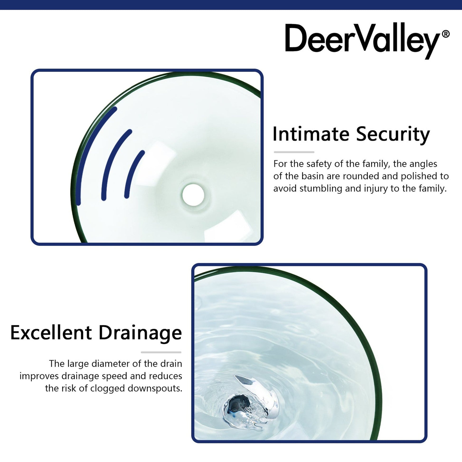 DeerValley Symmetry 17" Circular Clear Tempered Glass Bathroom Vessel Sink