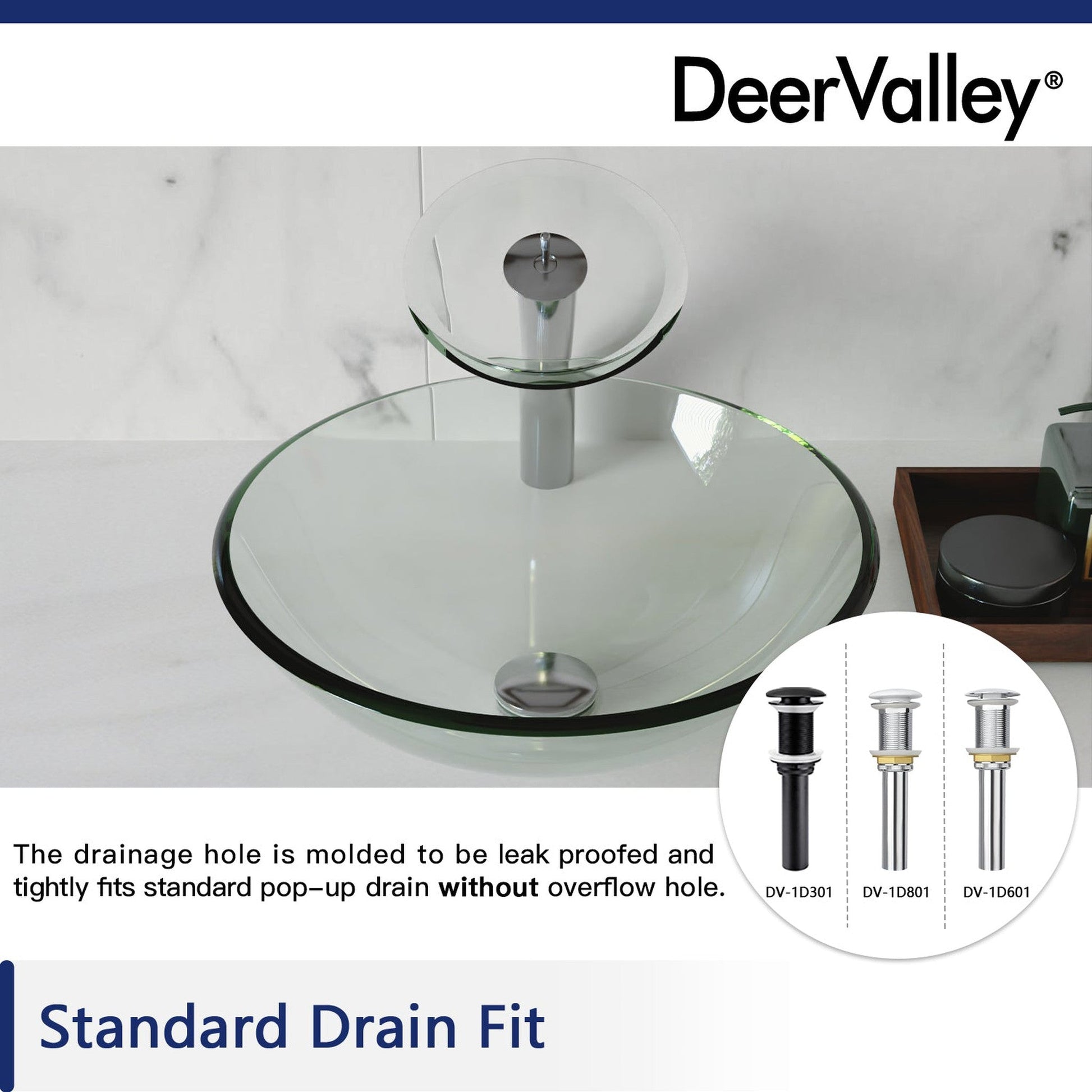 DeerValley Symmetry 17" Circular Clear Tempered Glass Bathroom Vessel Sink