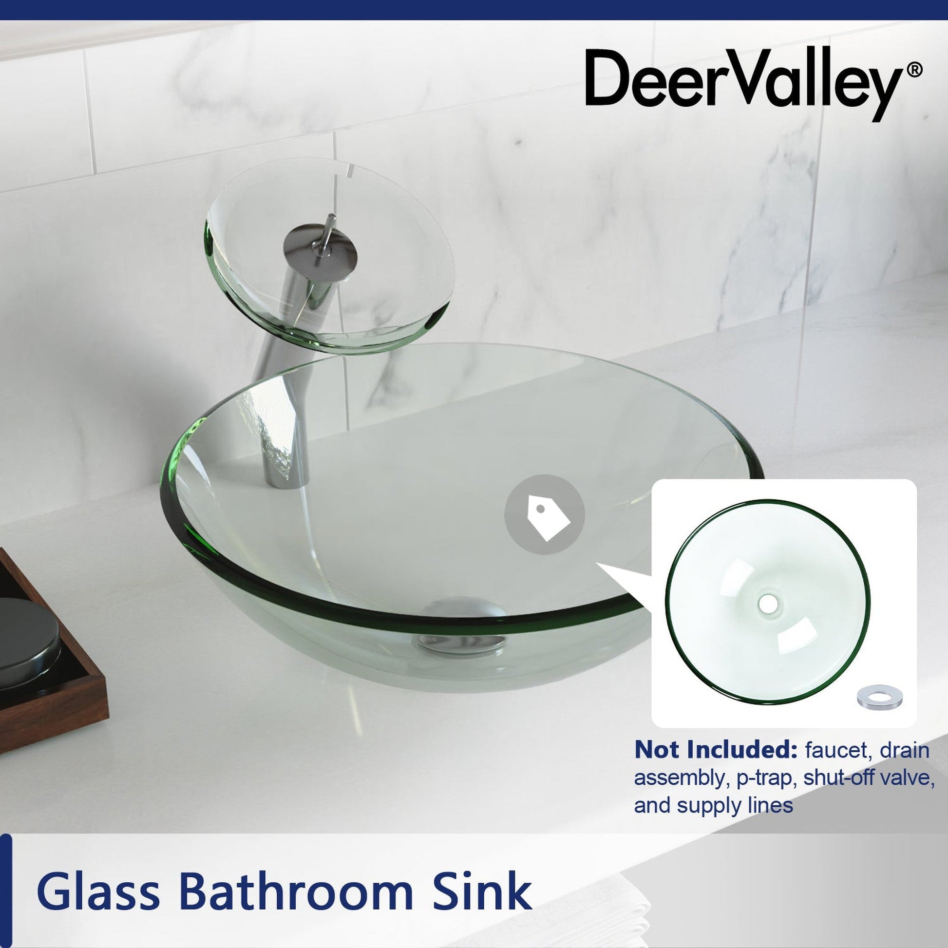 DeerValley Symmetry 17" Circular Clear Tempered Glass Bathroom Vessel Sink