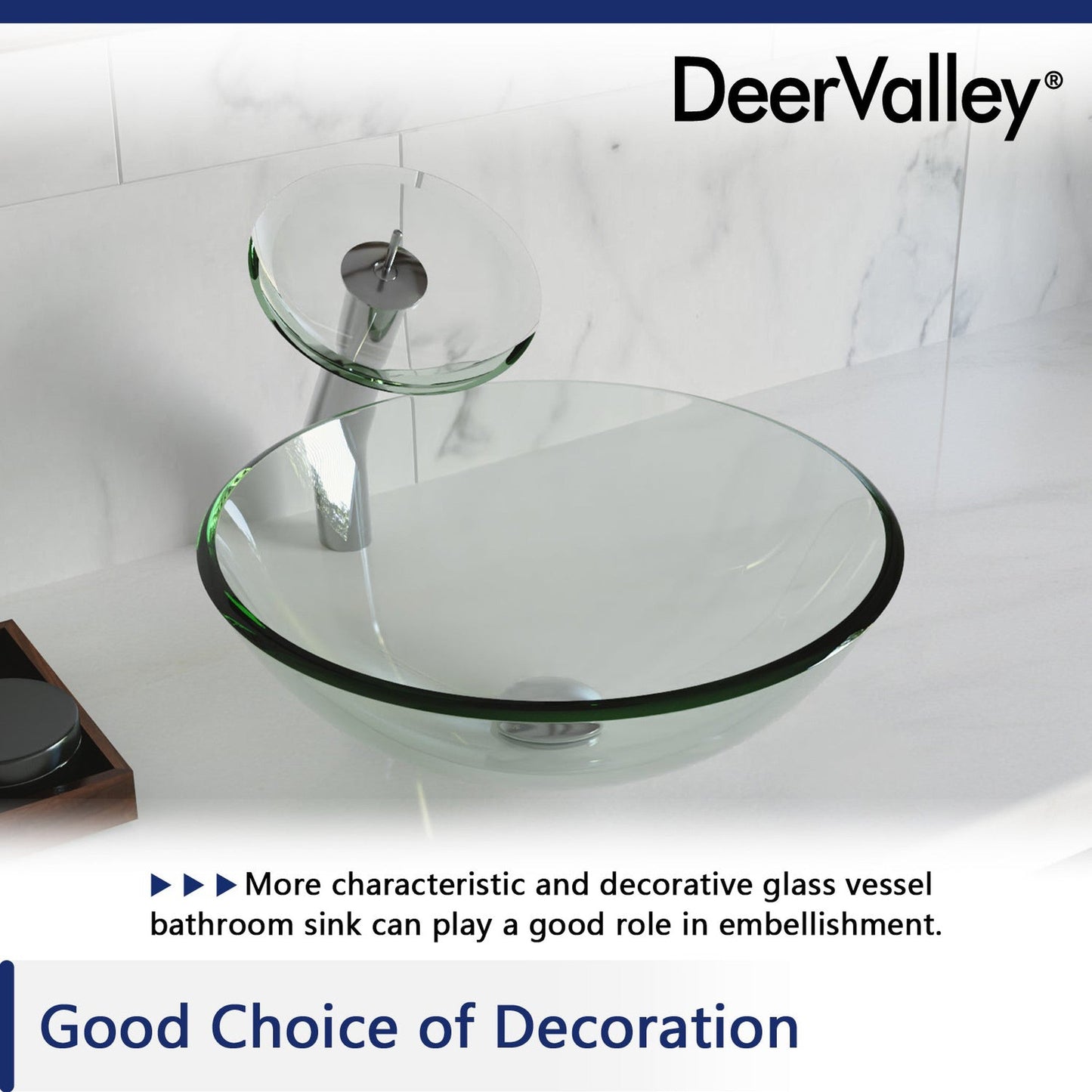 DeerValley Symmetry 17" Circular Clear Tempered Glass Bathroom Vessel Sink