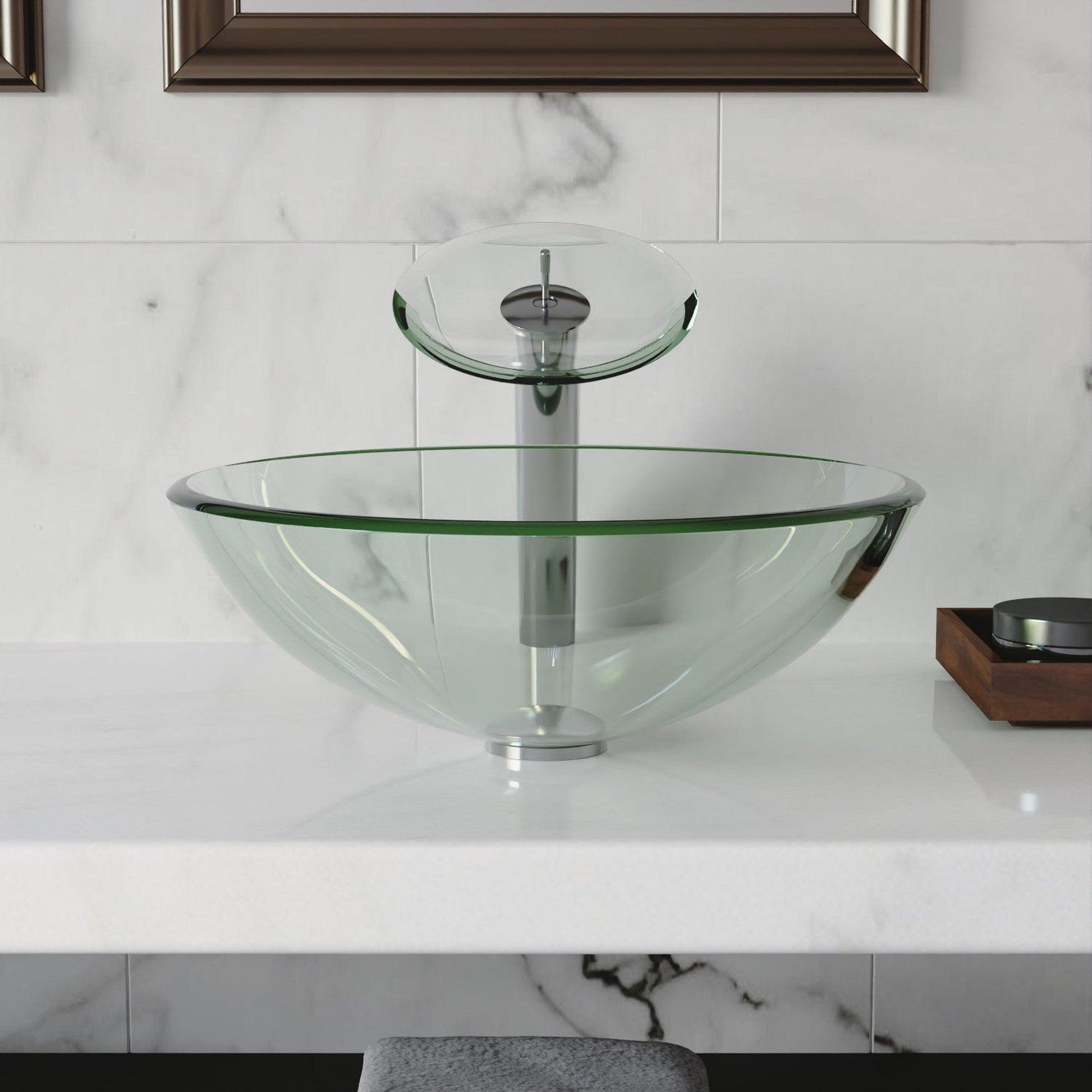 DeerValley Symmetry 17" Circular Clear Tempered Glass Bathroom Vessel Sink