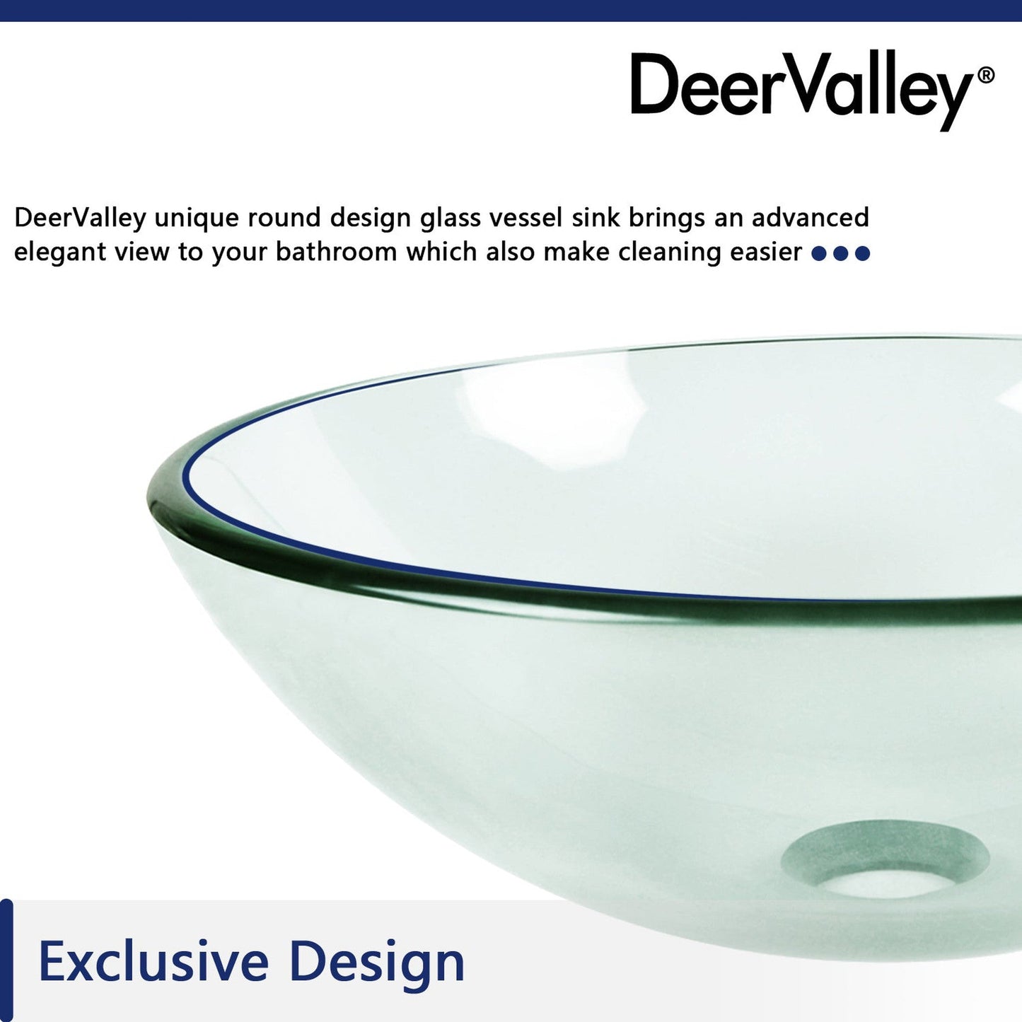 DeerValley Symmetry 17" Circular Clear Tempered Glass Bathroom Vessel Sink