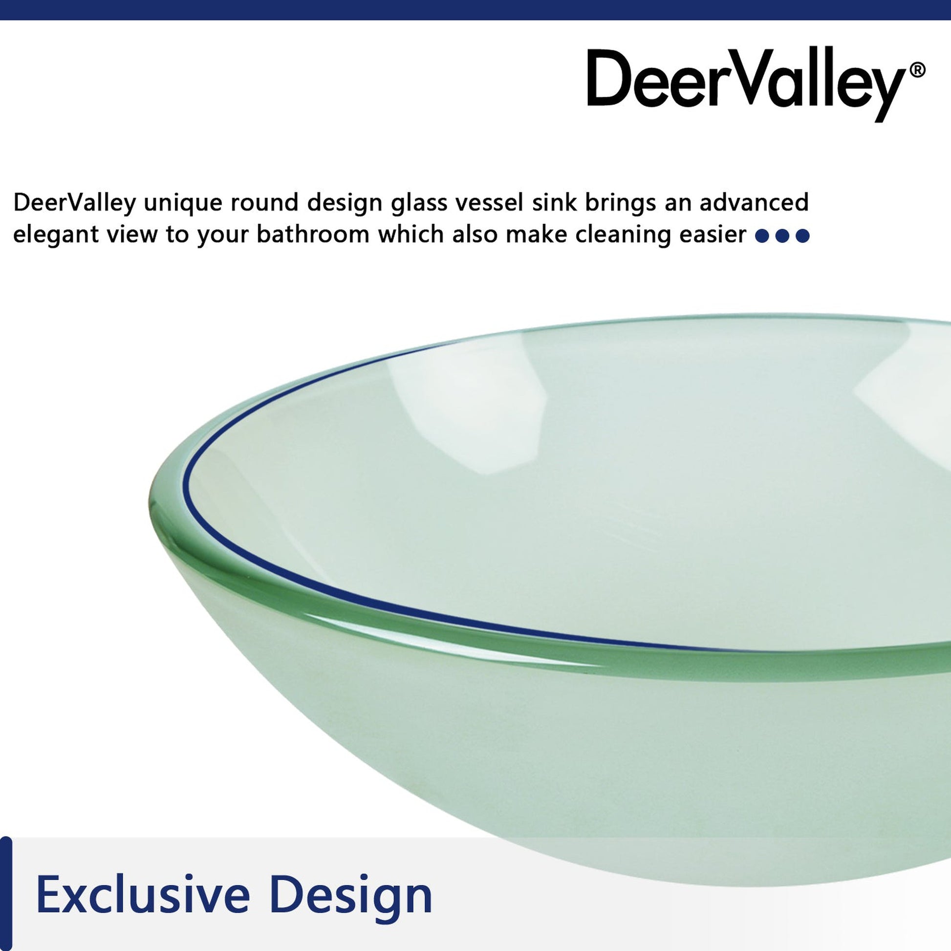 DeerValley Symmetry 17" Circular Frosted Tempered Glass Vessel Bathroom Sink