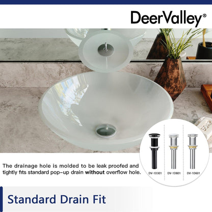 DeerValley Symmetry 17" Circular White Tempered Glass Bathroom Vessel Sink