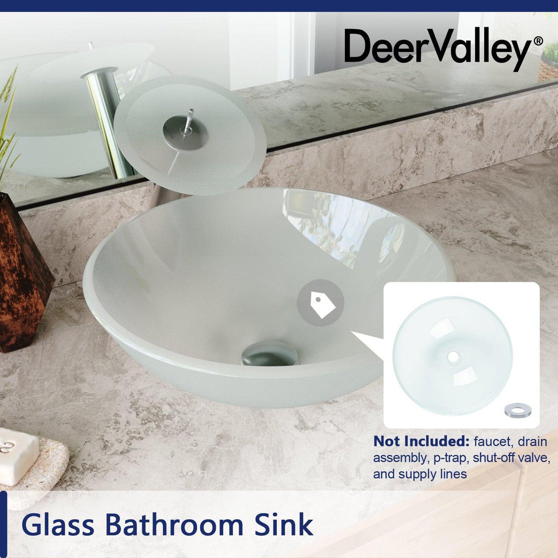 DeerValley Symmetry 17" Circular White Tempered Glass Bathroom Vessel Sink