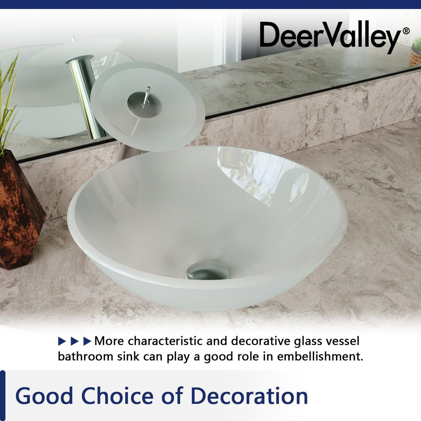 DeerValley Symmetry 17" Circular White Tempered Glass Bathroom Vessel Sink